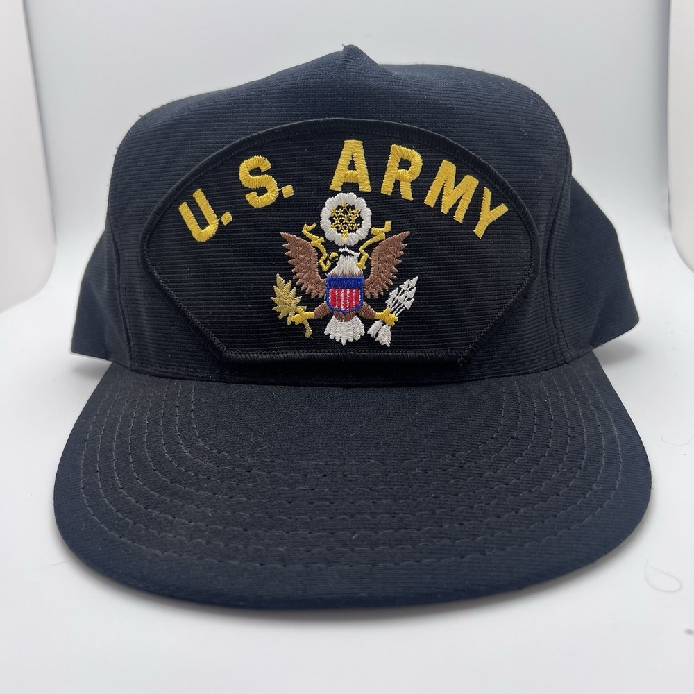 Vintage US Army‎ Eagle Crest Snapback Hat Cap Patch USA Military Black